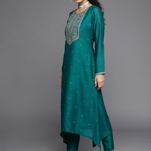 Libas Women's Silk Relaxed Fit A Line Kurta
