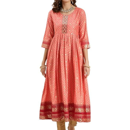 rangita Silk Calf Length Embroidered Anarkali Kurti for Women | Kurta for Women