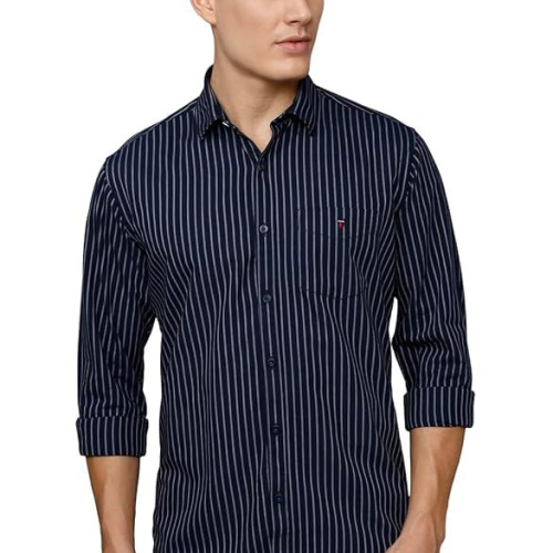 Louis Philippe Men's Sports Slim Fit Stripe 100% Cotton Casual Shirt