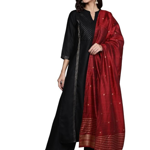 Libas Women's Printed Cotton Straight Kurta With Palazzo & Dupatta