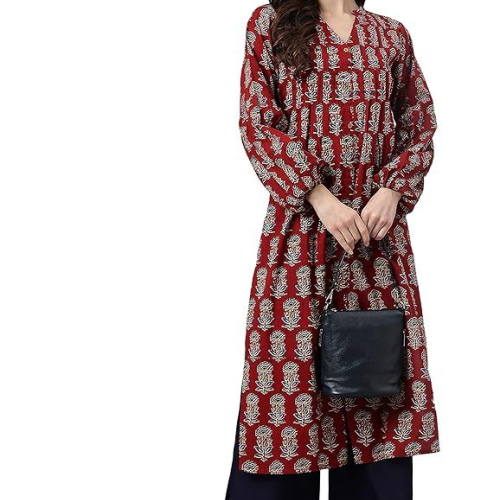 Janasya Women's Pure Cotton Floral Printed A-line Kurta