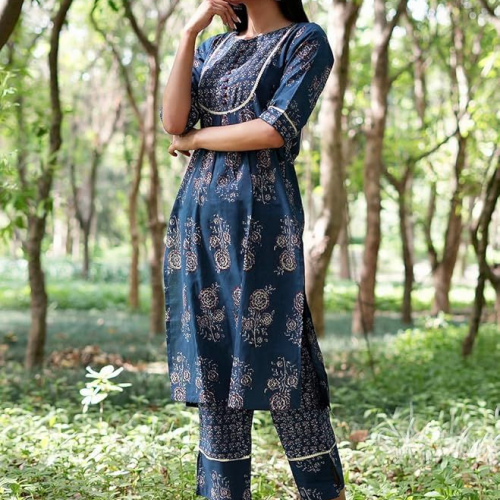 Libas Women's Printed Cotton Straight Kurta & Trouser