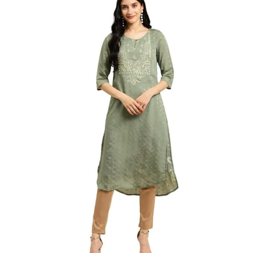 rangita Chanderi Calf Length Embroidered Asymmetrical Kurti for Women | Kurta for Women