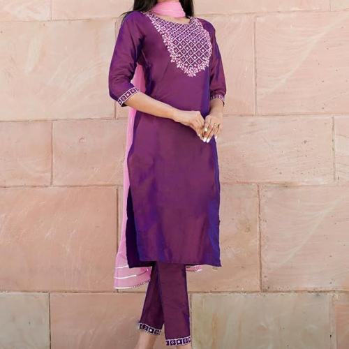 Libas Women's Printed Cotton Straight Kurta Trouser With Dupatta Set