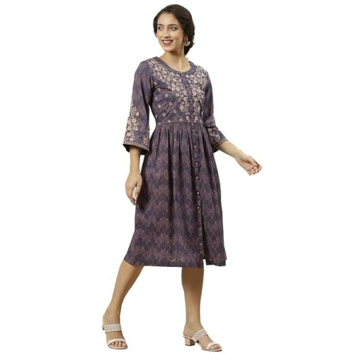 Colour : Indigo Kurta Fit : Flared Wash Care : Wash Separately In Cold Water, Do Not Bleach, Dry In Shade, Medium To Hot Iron.,Made In India Package Includes : Kurta Department : Women Kurta