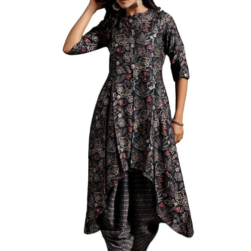 Libas Burgundy Silk Blend Printed Kurta Sets for Women