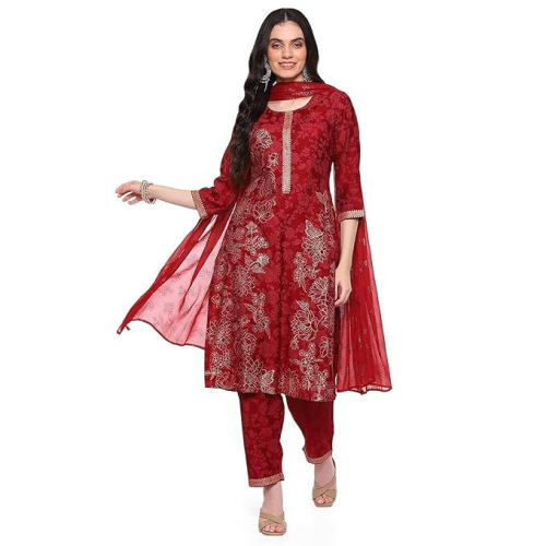 Rangriti Pink LIVA Blend Straight Printed Kurta Palazzo Suit Set For Women